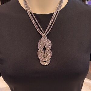 Elegant Silver-Tone Braided Pendant Necklace - Women Jewelry